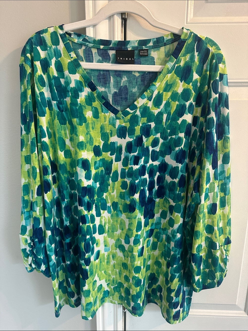 Tribal Brushstroke V-Neck Tunic in Green & Teal
